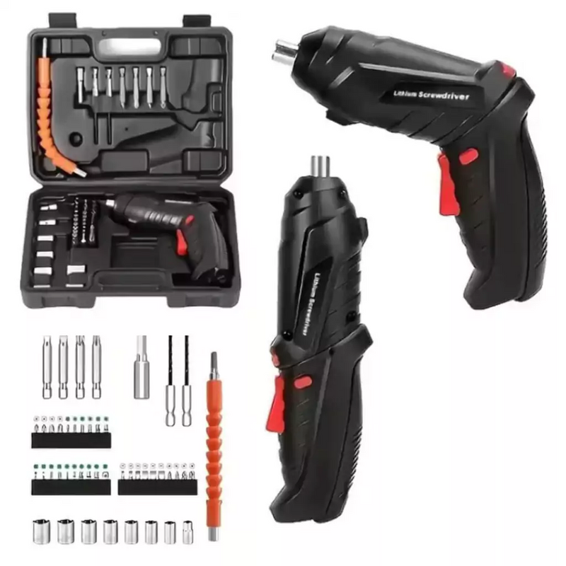 kit Parafusadeira/furadeira 48 Pçs À Bateria Carregador Usb com dupla posição