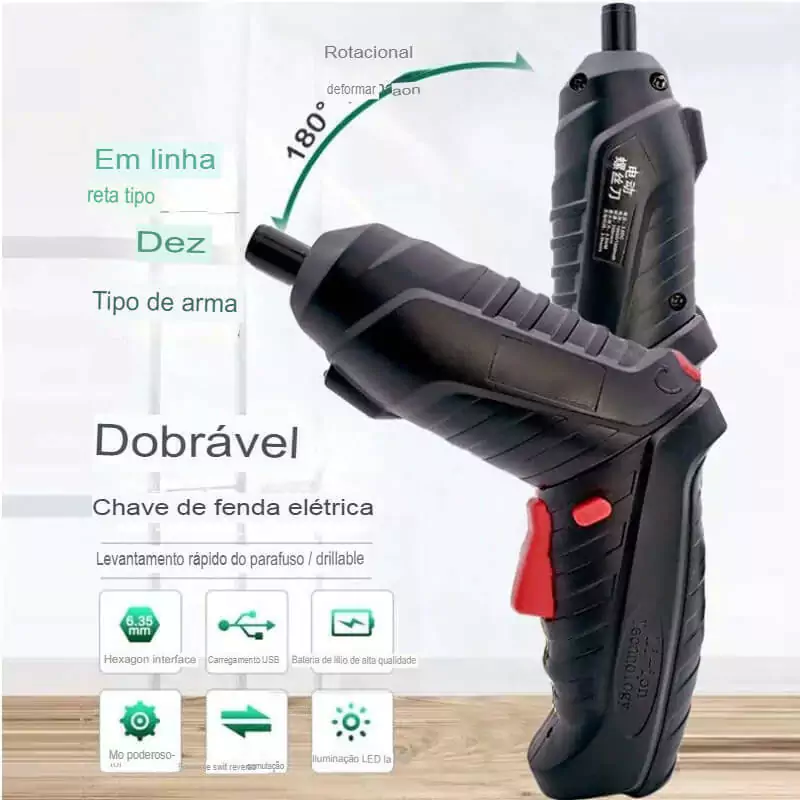 kit Parafusadeira/furadeira 48 Pçs À Bateria Carregador Usb com dupla posição