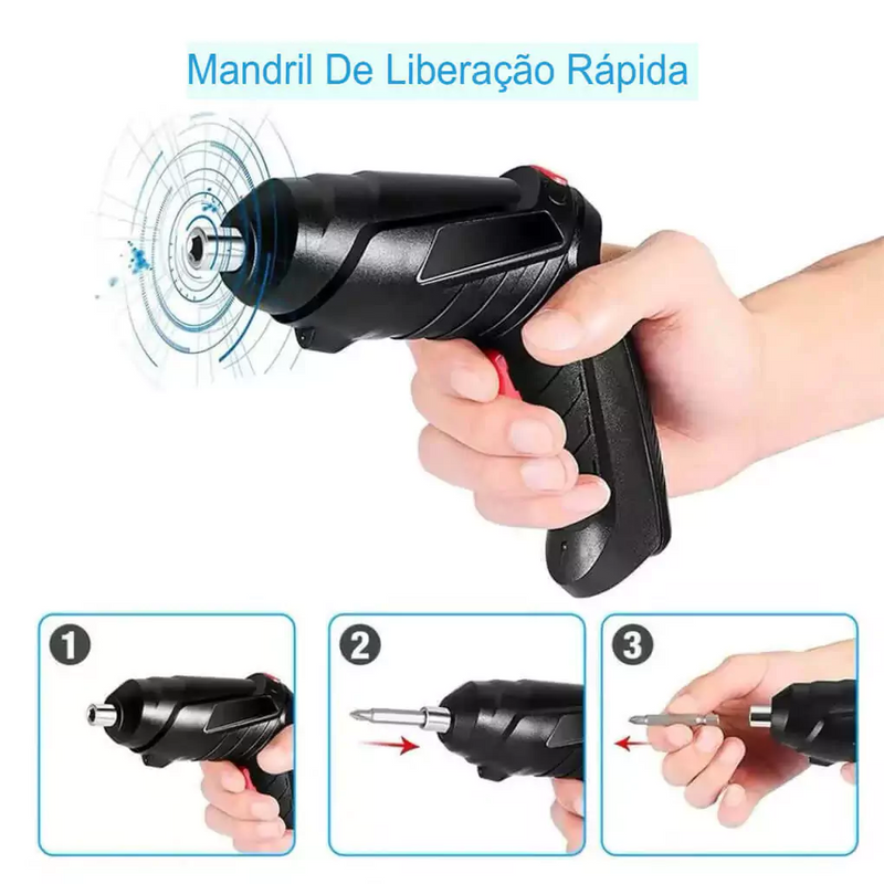 kit Parafusadeira/furadeira 48 Pçs À Bateria Carregador Usb com dupla posição